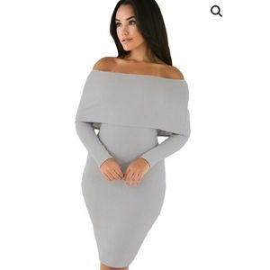 Off the Shoulder Gray Knit Dress